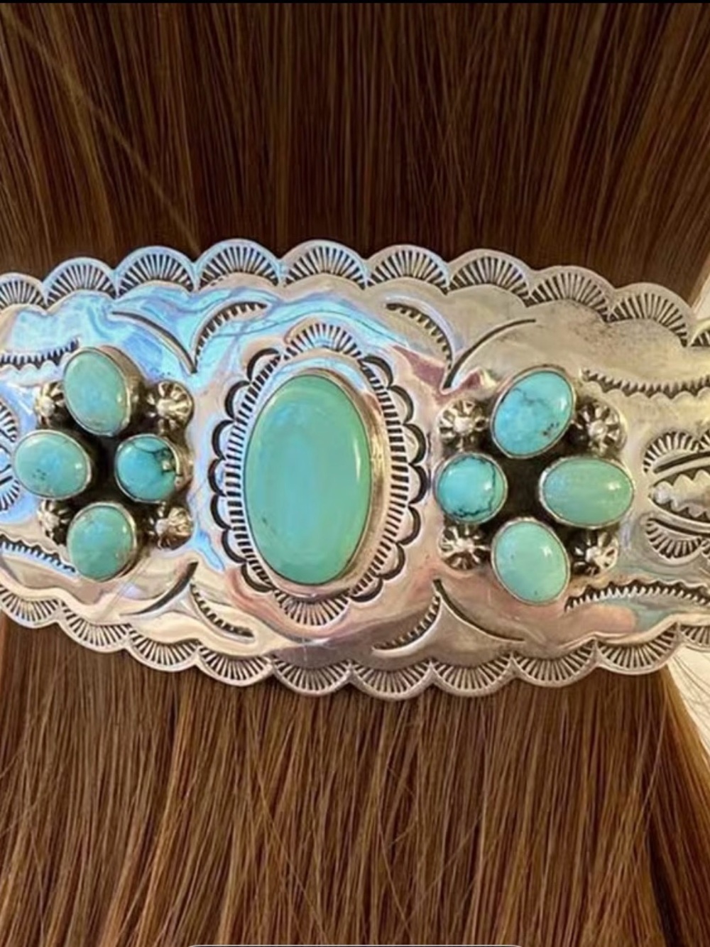 Silver-Tone Barrette with Turquoise Cabochons